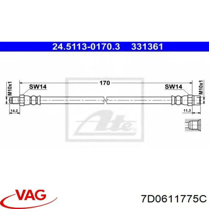 Tubo flexible de frenos trasero derecho para Volkswagen Transporter (70XD)