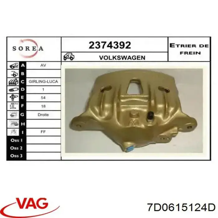 Pinza de freno delantera derecha VAG 7D0615124D precio, desde 62,44 EUR