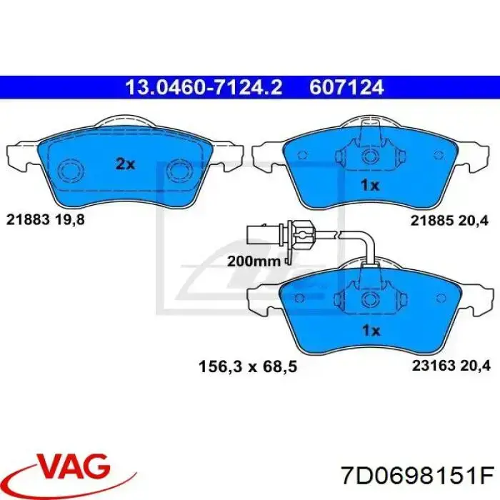 Pastillas de freno 7D0698151F VAG
