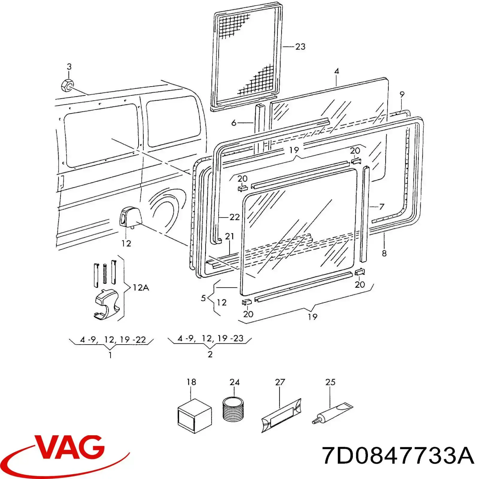 7D0847733A VAG cerradura de vidrio deslizante