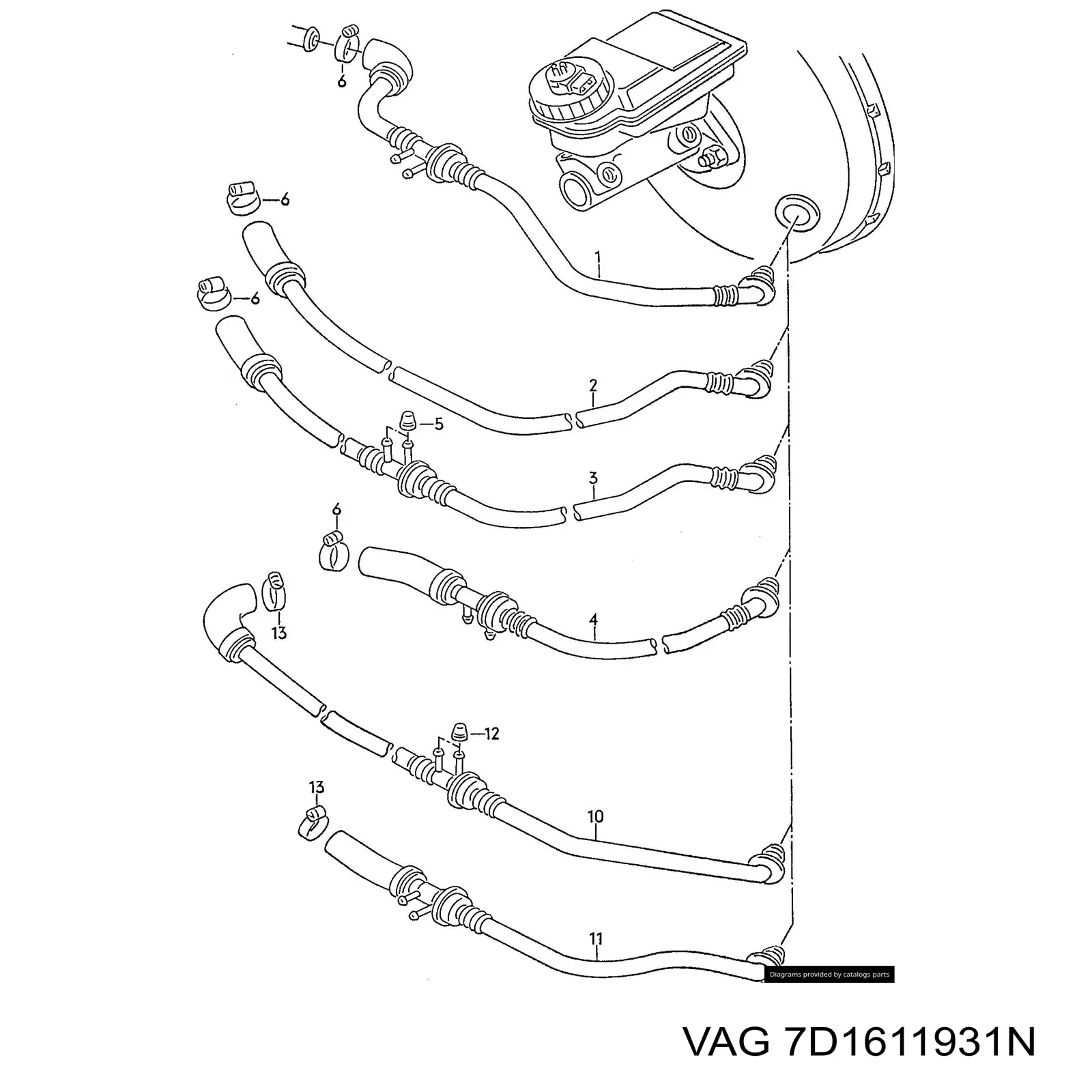 Tubo de vacío del servofreno VAG 7D1611931N