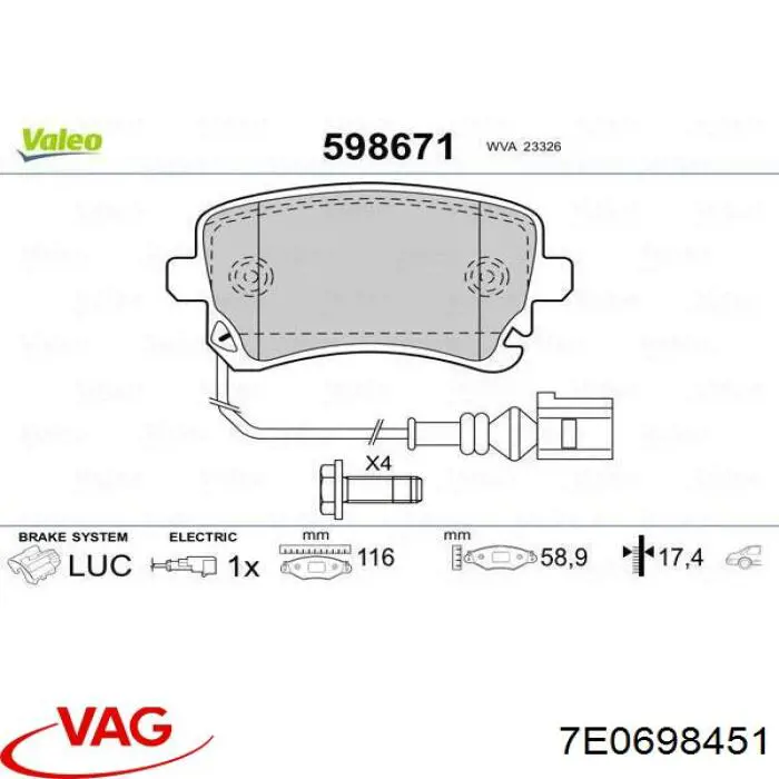 Pastillas traseras de freno VAG 7E0698451 precio, desde 30,21 EUR