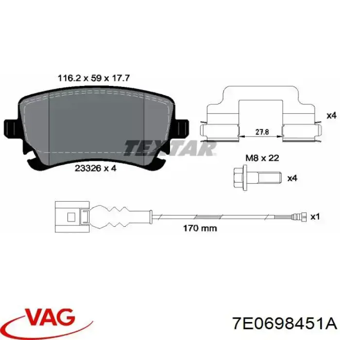 7E0698451A VAG pastillas de freno traseras