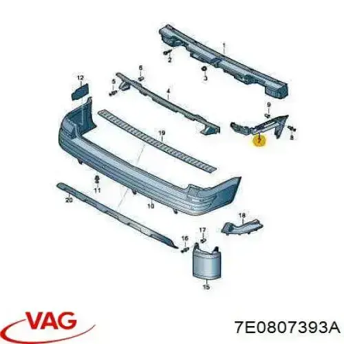 Comprar 7E0807393A VAG Soporte de parachoques trasero izquierdo