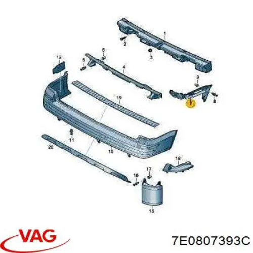 Comprar 7E0807393C VAG Soporte de parachoques trasero izquierdo