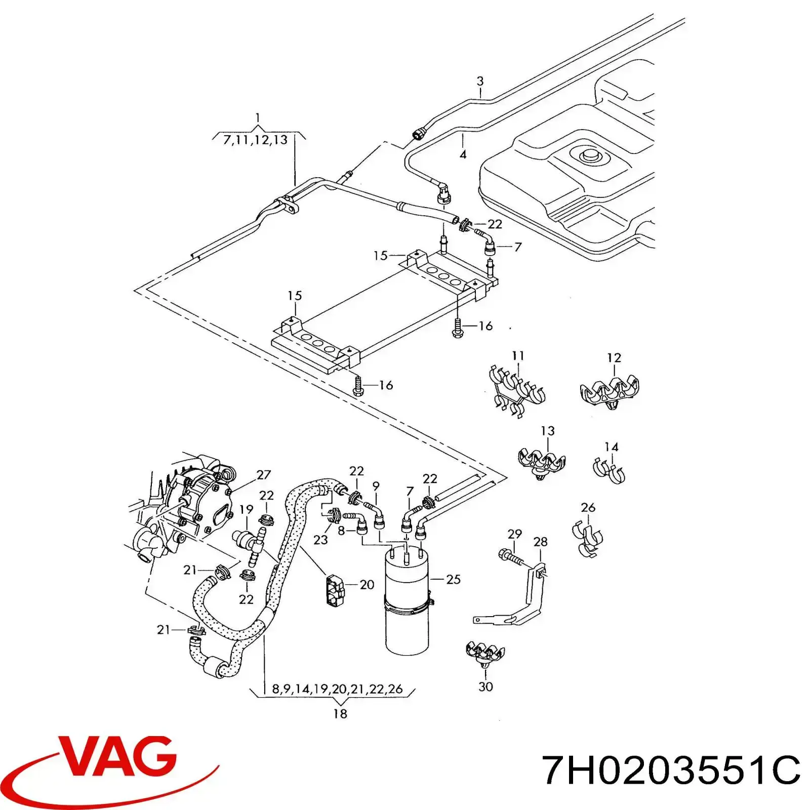 Radiador de enfriamiento de combustible 7H0203551C VAG