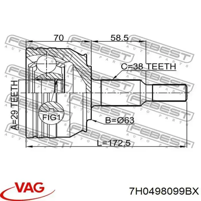 Junta homocinética exterior delantera VAG 7H0498099BX precio, desde 42,88 EUR