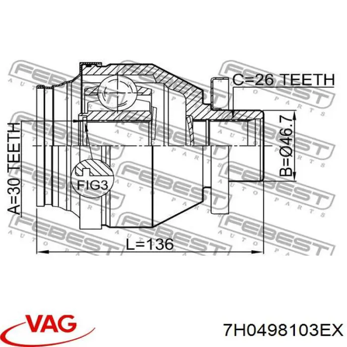 7H0498103EX VAG junta homocinética interior delantera izquierda