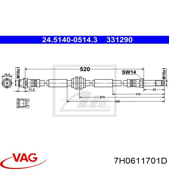 Latiguillos de freno delantero VAG 7H0611701D precio, desde 15,29 EUR