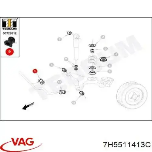 Buje de barra estabilizadora trasera VAG 7H5511413C precio, desde 3,86 EUR