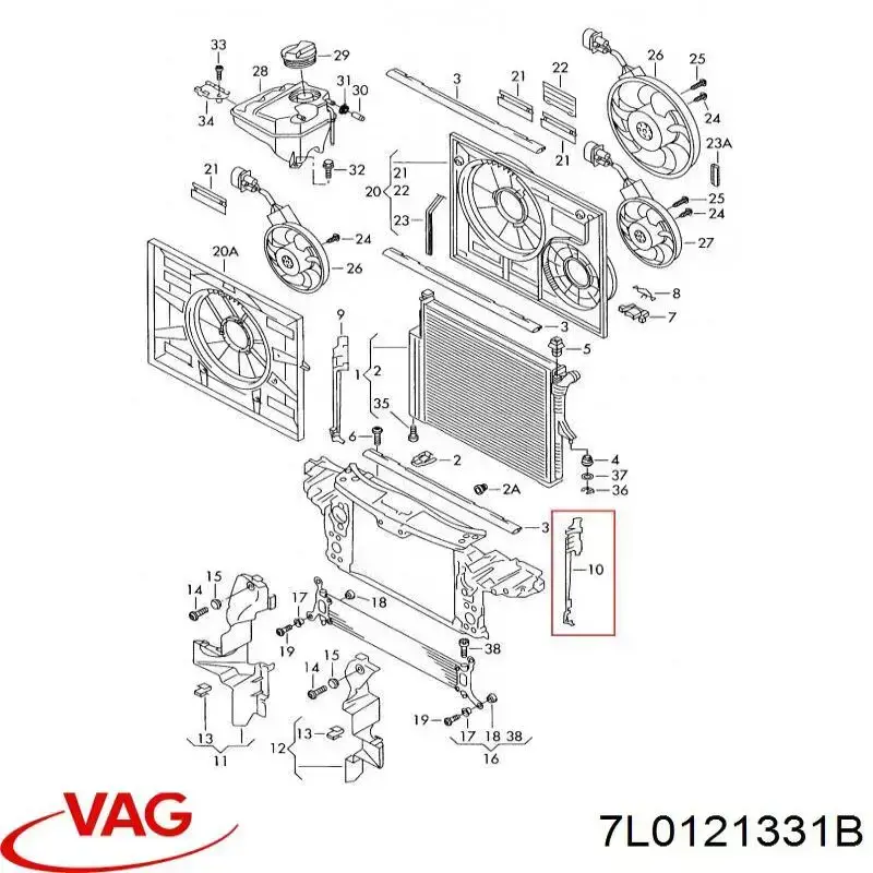 Deflector de aire del radiador izquierdo 7L0121331B VAG