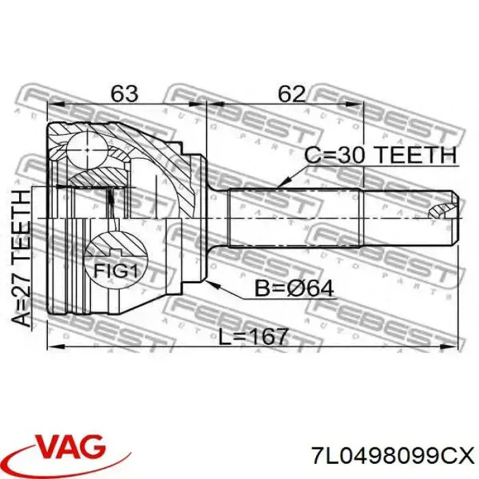 Junta homocinética exterior delantera VAG 7L0498099CX precio, desde 50,09 EUR