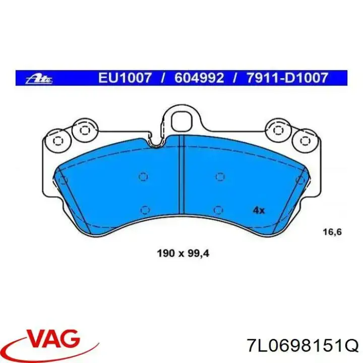 Pastillas de freno 7L0698151Q VAG