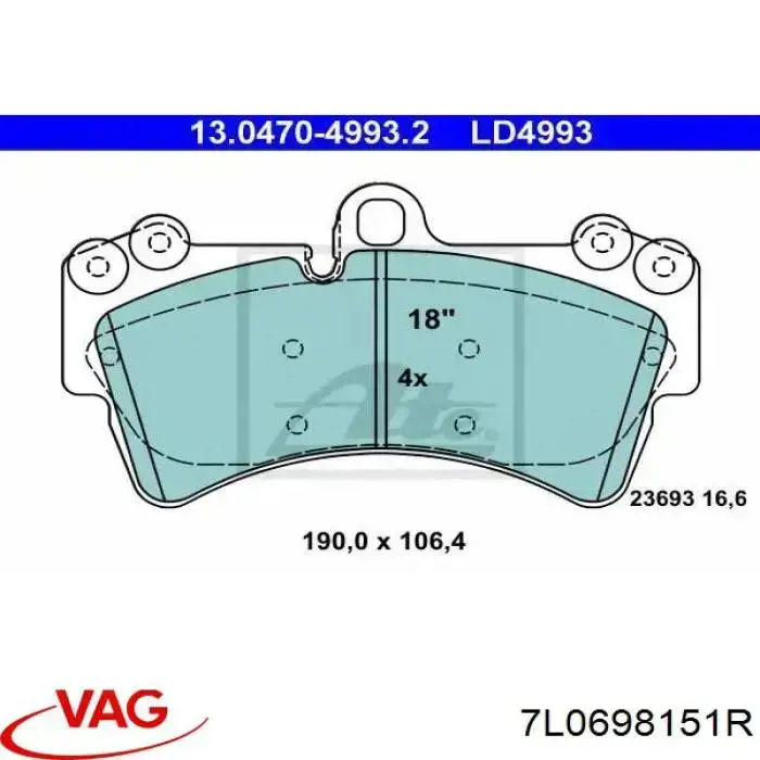 Pastillas de freno 7L0698151R VAG