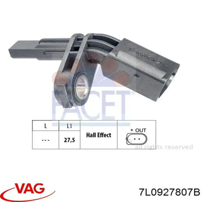 Sensor ABS, rueda trasera izquierda VAG 7L0927807B
