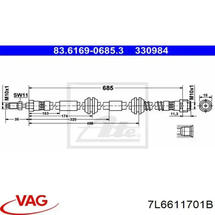 Latiguillos de freno delantero VAG 7L6611701B precio, desde 12,57 EUR