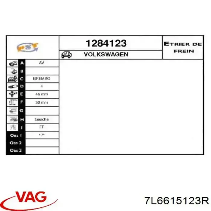 Pinza de freno delantera izquierda VAG 7L6615123R precio, desde 171,34 EUR