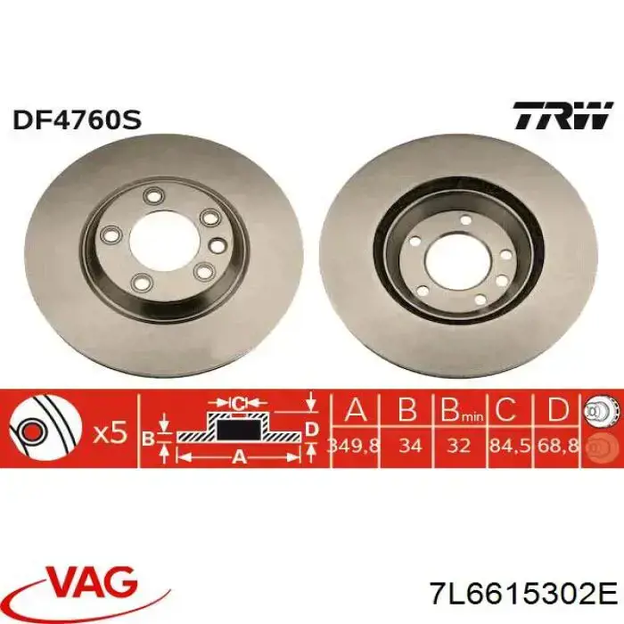 Comprar 7L6615302E VAG Freno de disco delantero