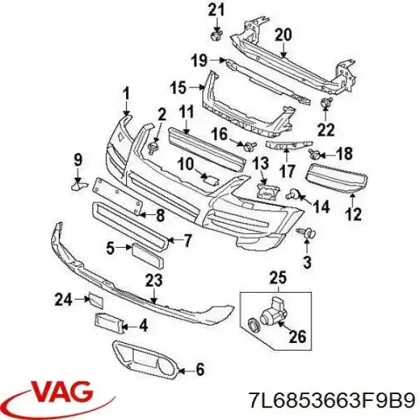 Rejilla de ventilación, parachoques Volkswagen Touareg 1 (7LA)