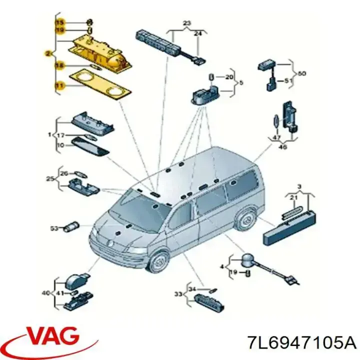 Luz de techo interior (cabina) VAG 7L6947105A precio, desde 31,94 EUR