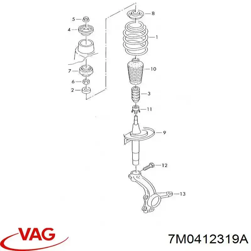 Buje de vástago de amortiguador delantero 7M0412319A VAG