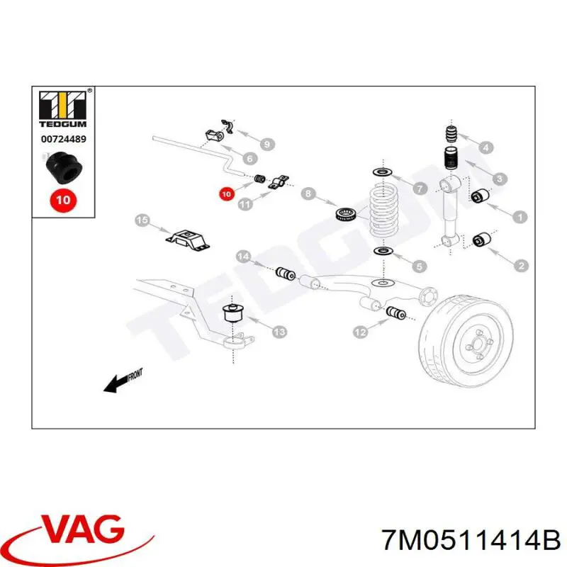 Buje estabilizador trasero exterior VAG 7M0511414B precio, desde 2,18 EUR
