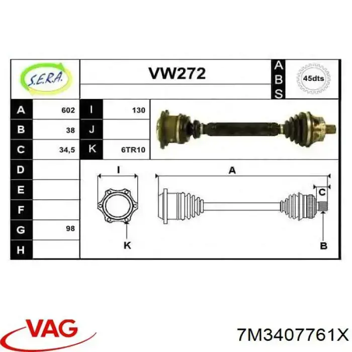7M3407761X VAG Semieje delantero izquierdo