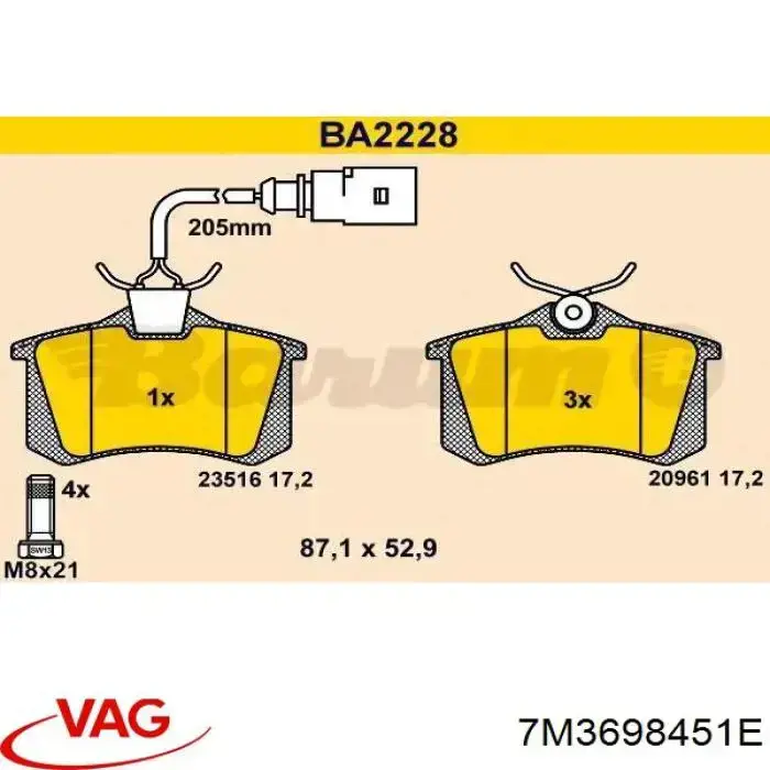 Pastillas traseras VAG 7M3698451E