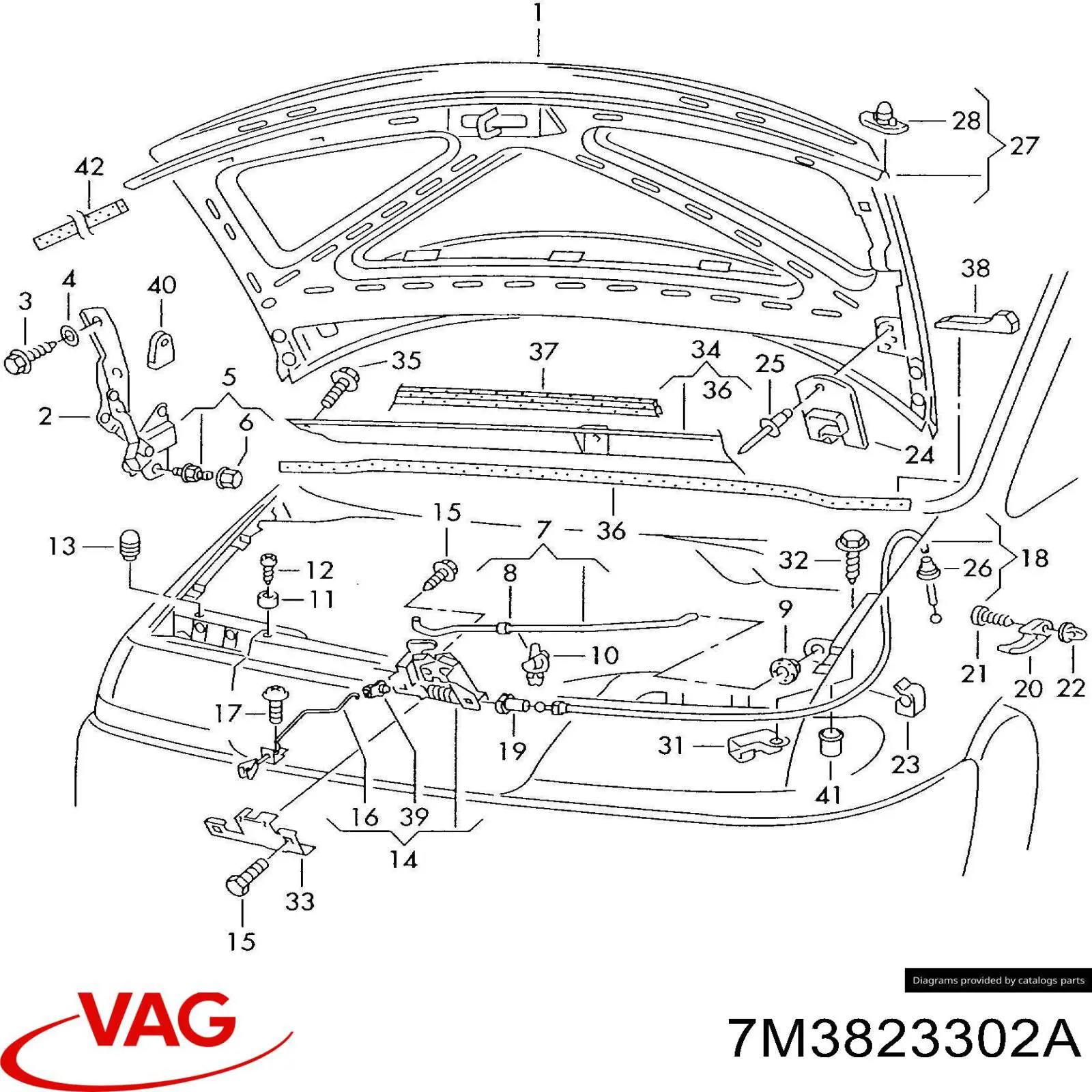 7M3823302A VAG bisagra, capó del motor derecha