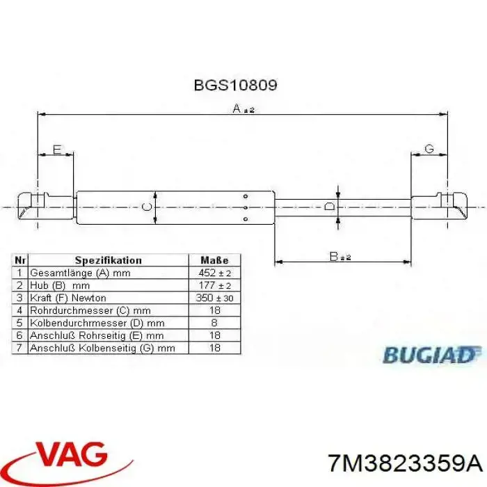 Muelle neumático, tapa delantera VAG 7M3823359A precio, desde 12,61 EUR