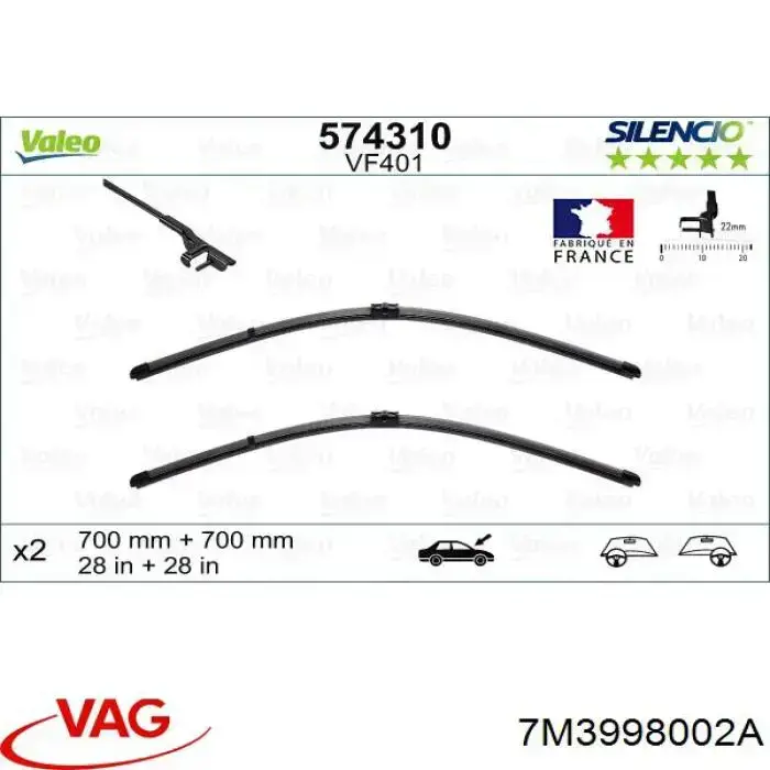 Escobillas de limpiaparabrisas delanteras VAG 7M3998002A