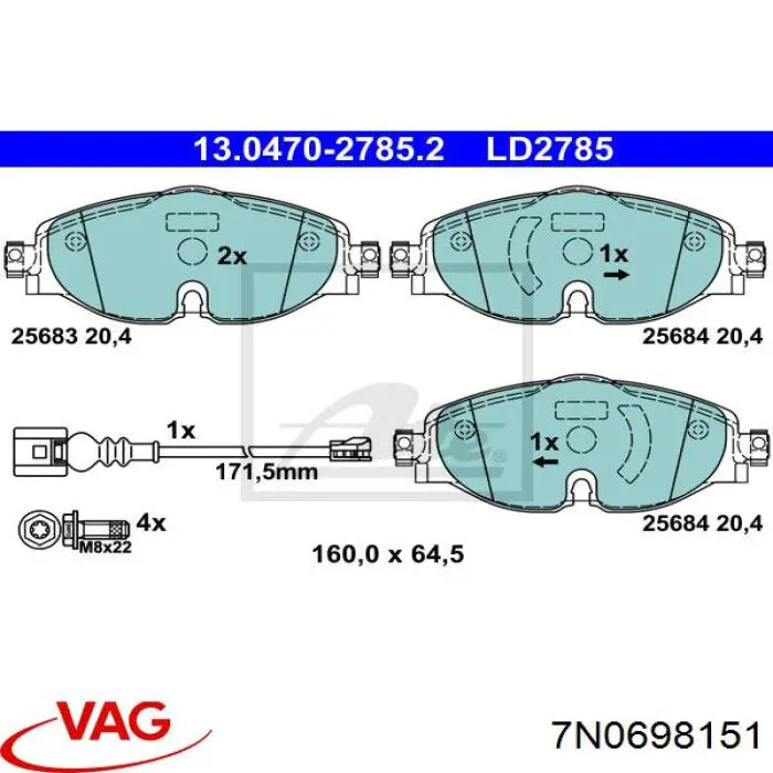 Comprar 7N0698151 VAG Pastillas delanteras de freno
