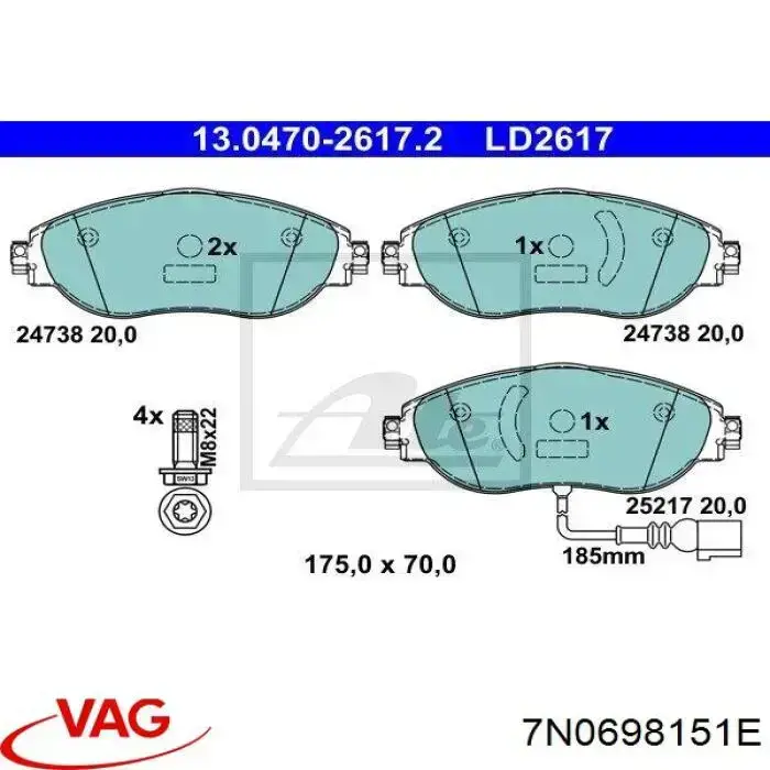 7N0698151E VAG pastillas de freno delanteras