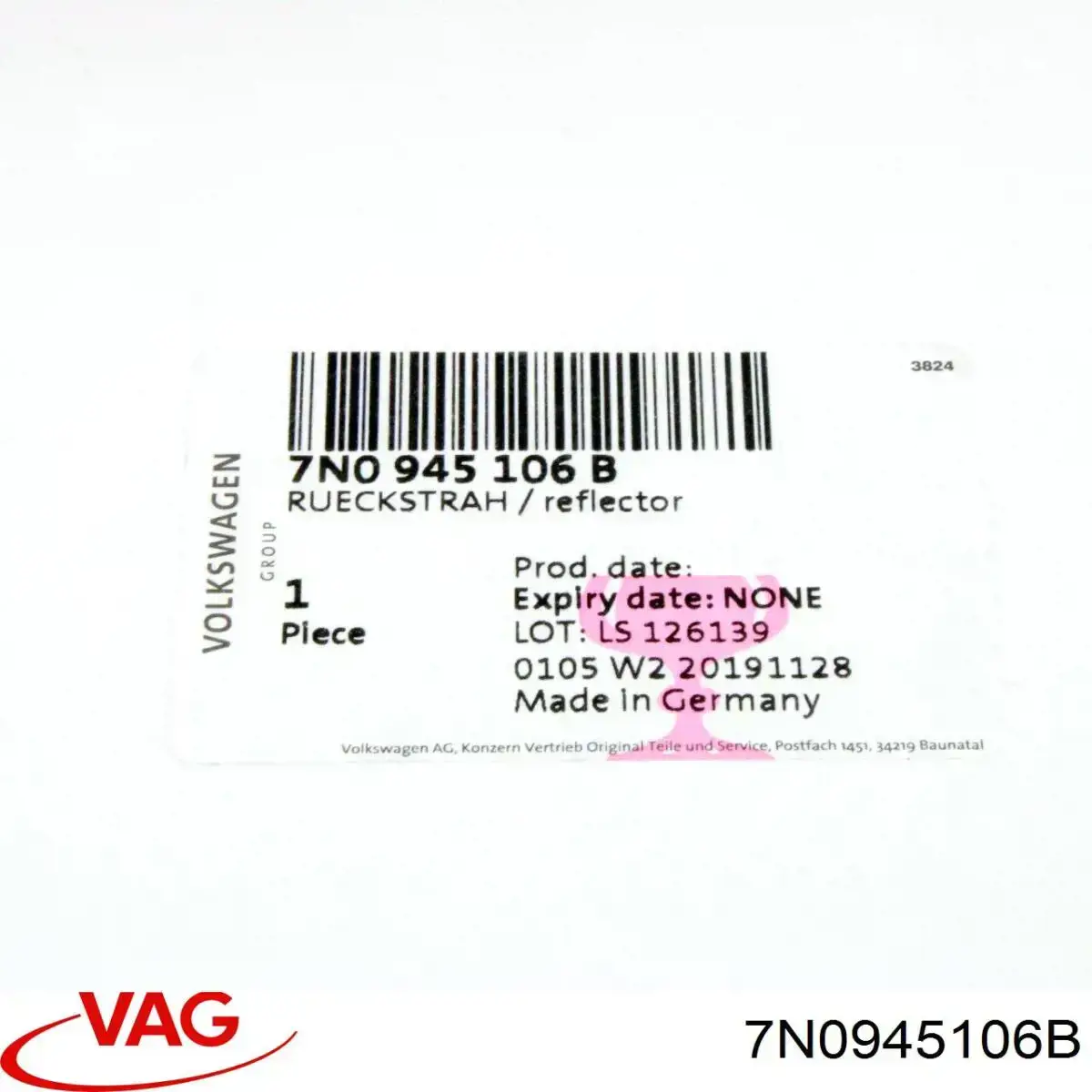 Comprar 7N0945106B VAG Reflector del parachoques trasero derecho