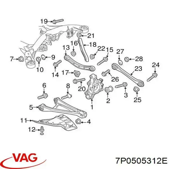 Brazo inferior derecho de la suspensión trasera VAG 7P0505312E precio, desde 110,35 EUR