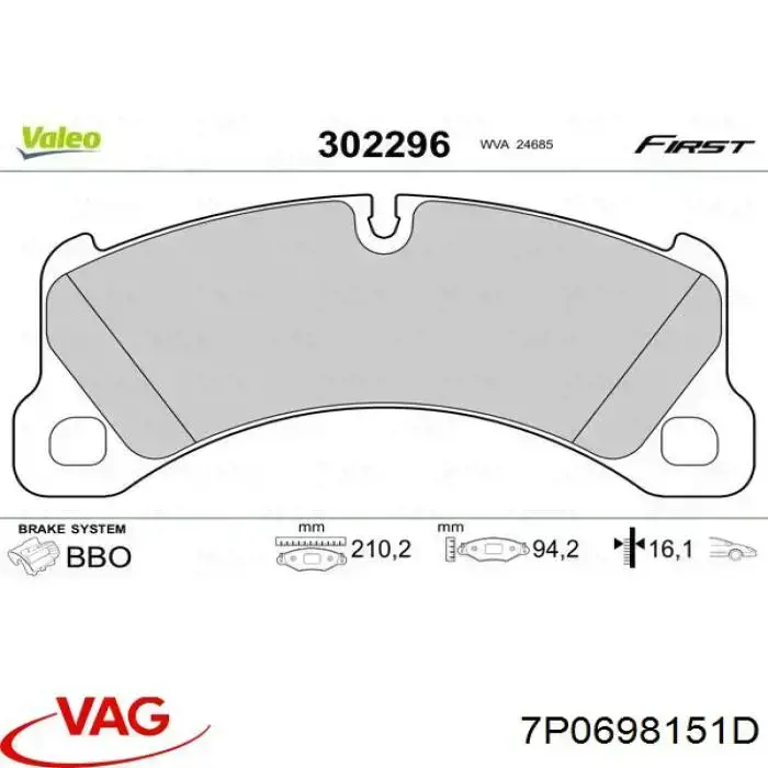 Comprar 7P0698151D VAG Pastillas delanteras de freno