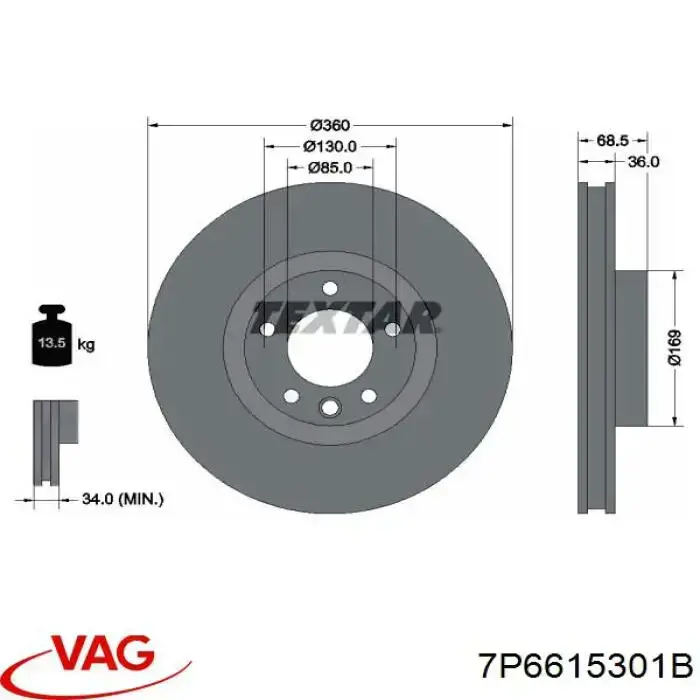 7P6615301B VAG disco de freno delantero