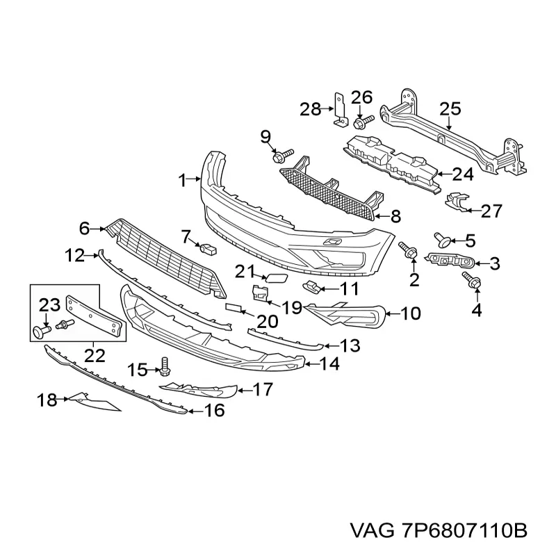 7P6807110B VAG alerón parachoques delantero central