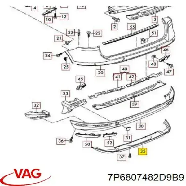 Comprar 7P6807482D9B9 VAG Alerón del parachoques trasero