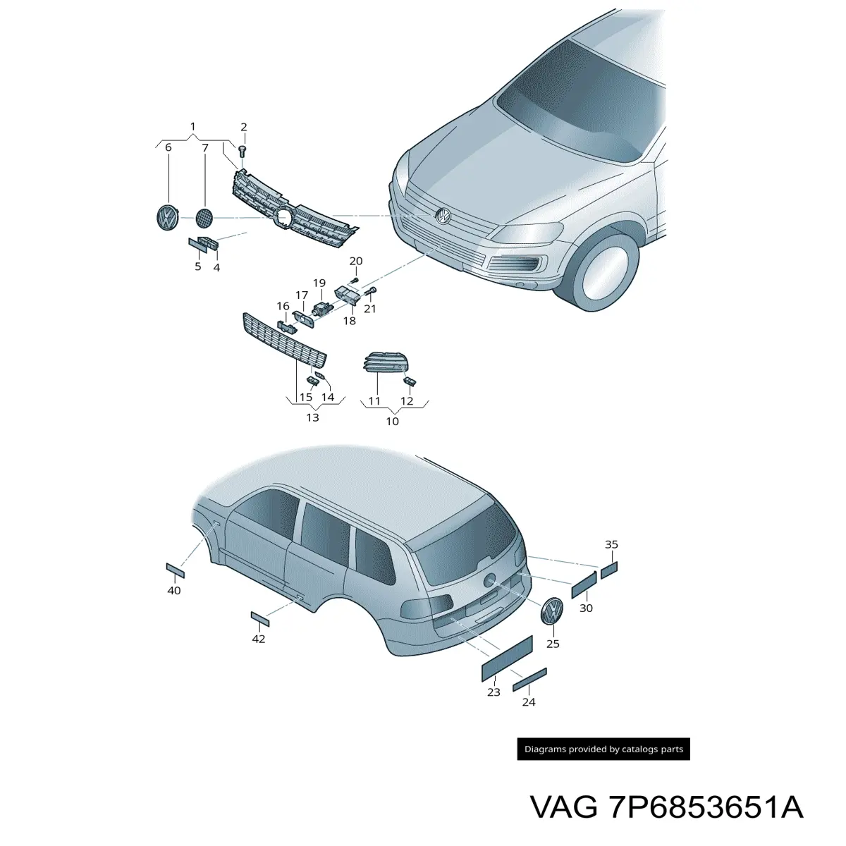 Rejilla delantera VAG 7P6853651A precio, desde 107,87 EUR