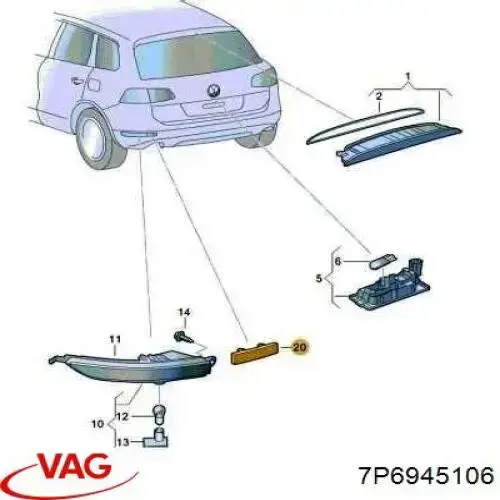 7P6945106 VAG Reflector, trasero, derecho