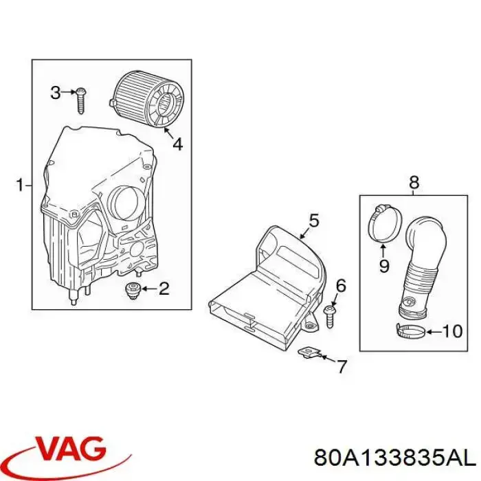 80A133835AL VAG casco de filtro de aire