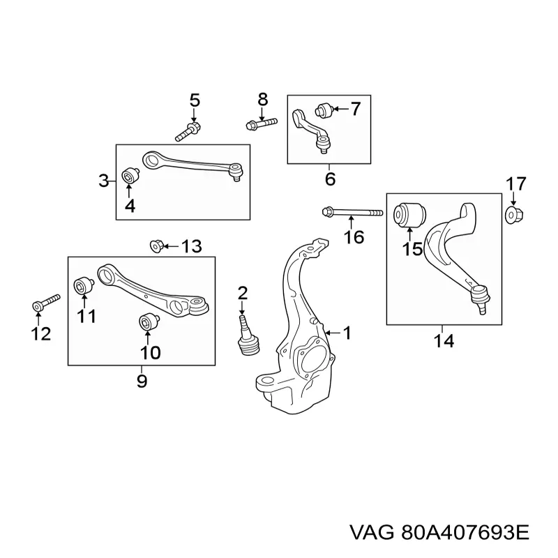 Comprar 80A407693E VAG Brazo inferior izquierdo de la suspensión delantera