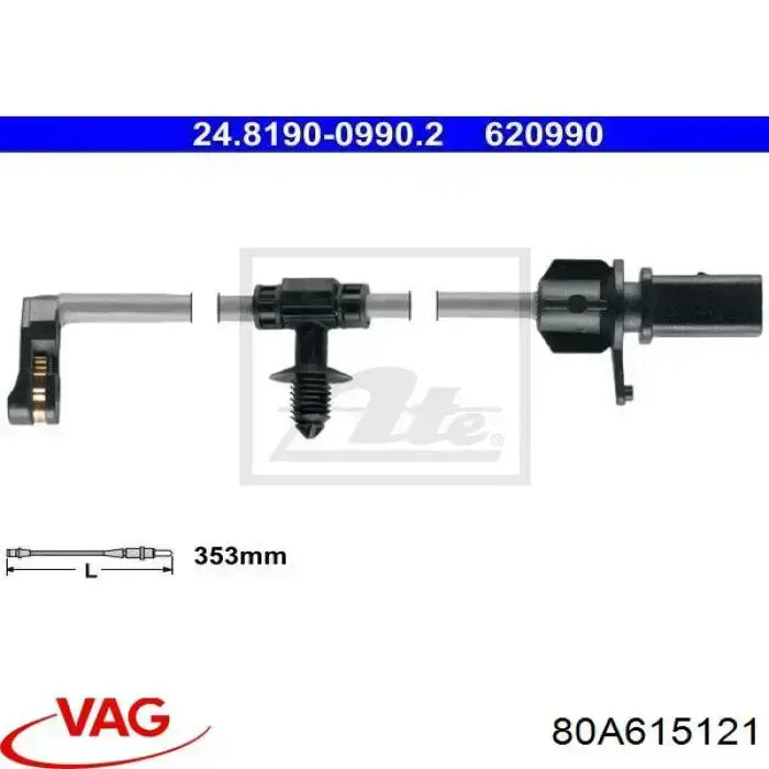 80A615121 VAG Sensor de desgaste de pastillas de freno trasero