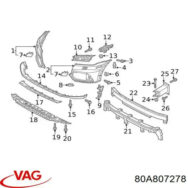Soporte de parachoques delantero derecho 80A807278 VAG
