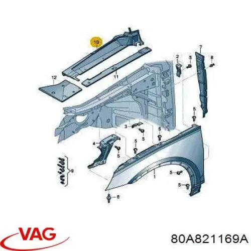 Sellado de guardabarros 80A821169A VAG