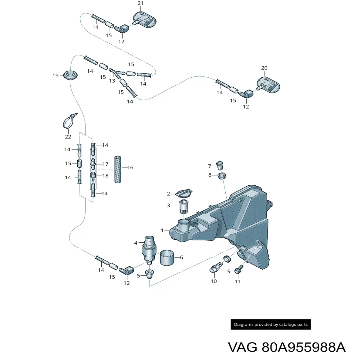Boquilla del lavaparabrisas derecha VAG 80A955988A