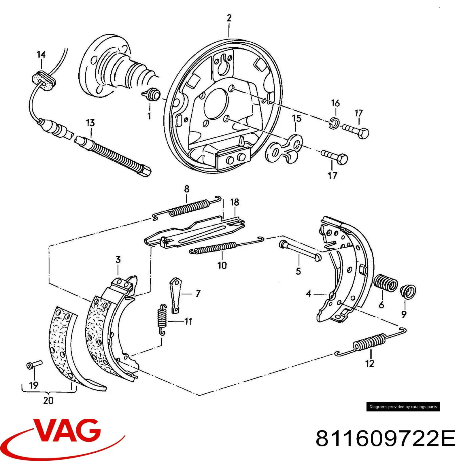 811609722E VAG cable de freno de mano trasero derecho