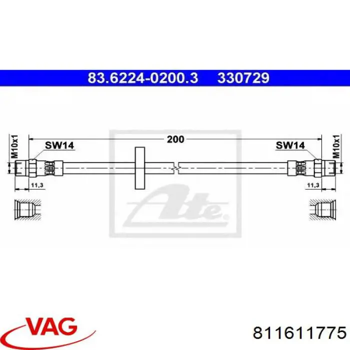 811611775 VAG tubo flexible de frenos trasero izquierdo