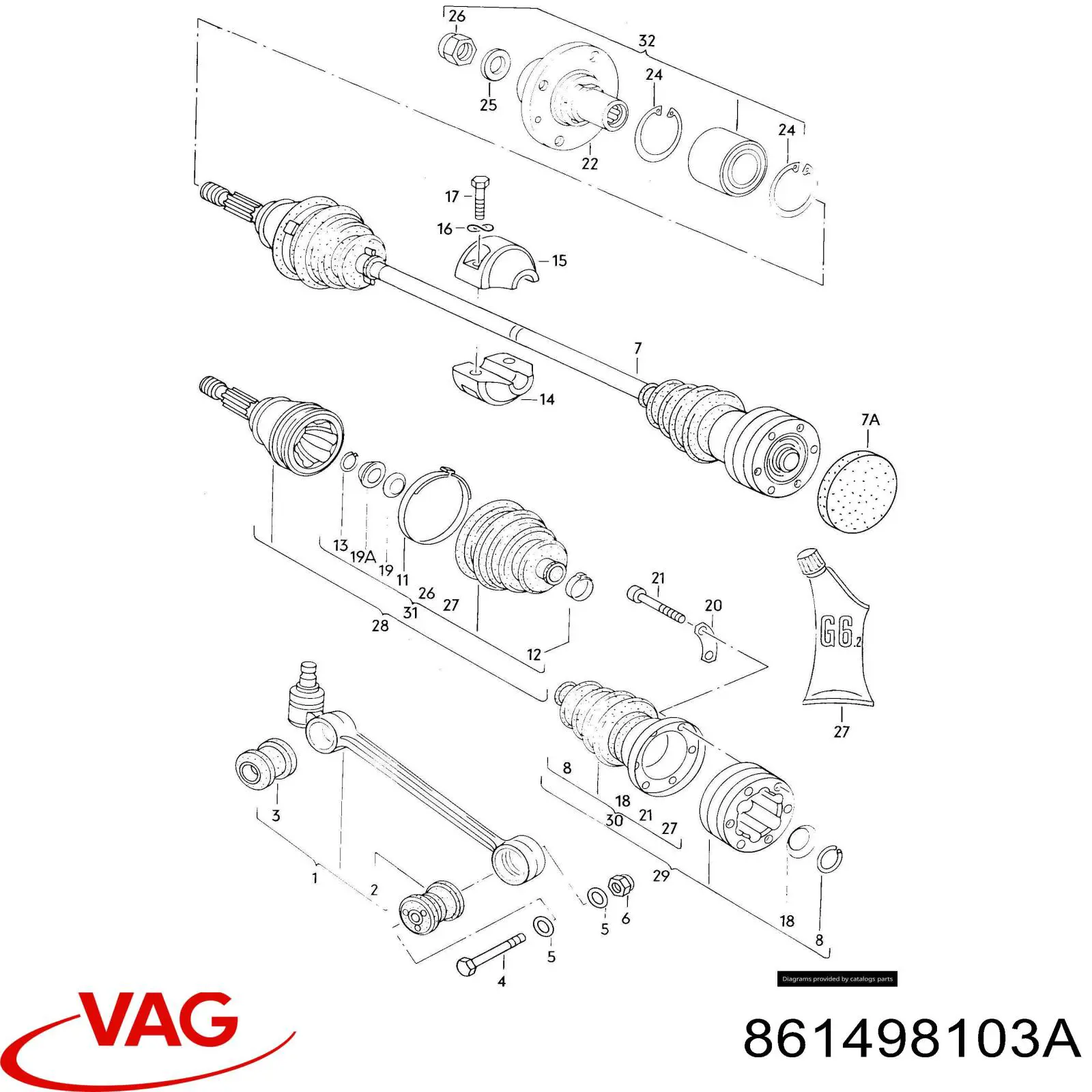 Juego de articulación, árbol de transmisión, interior delantera VAG JZW498350X